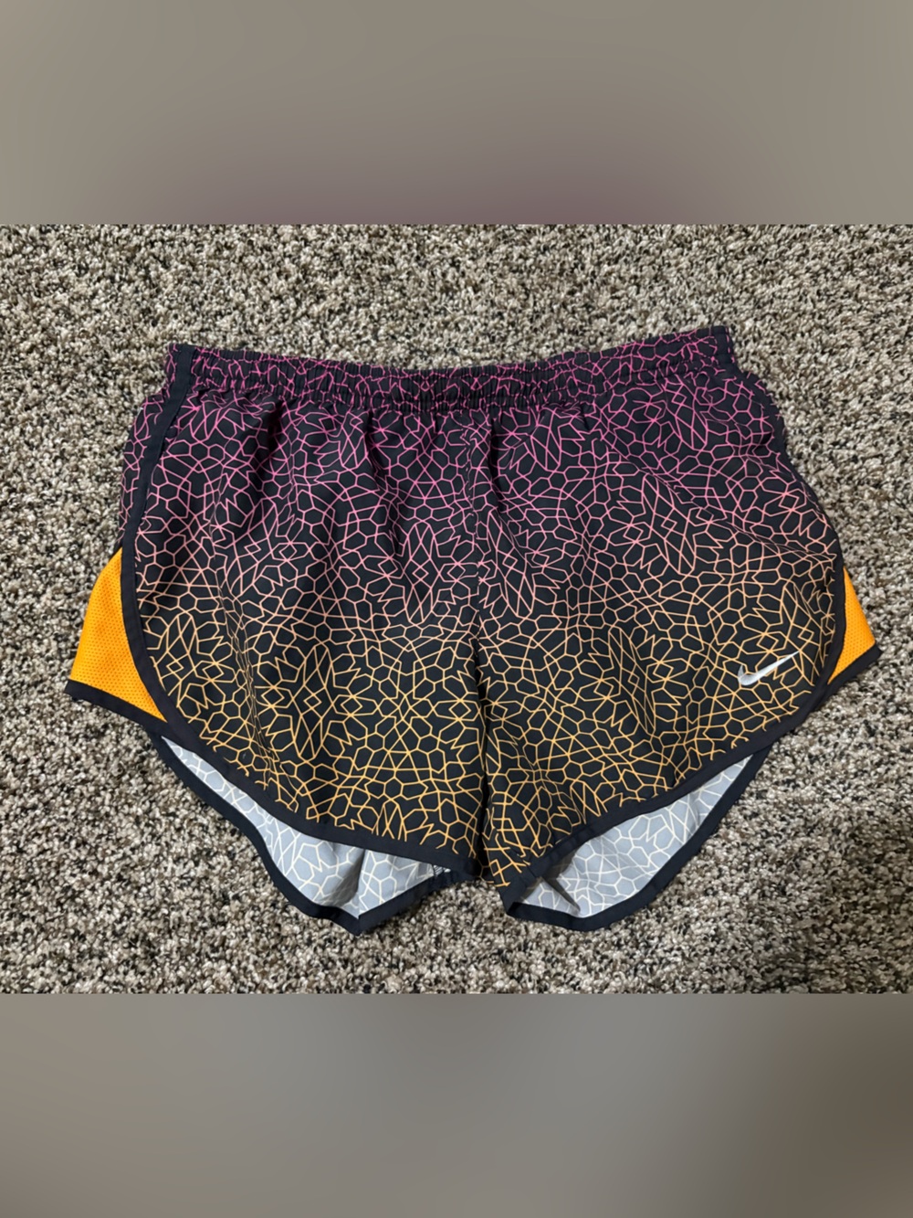 Nike Women's Pink-to-Orange Gradient Geo Print Athletic Shorts